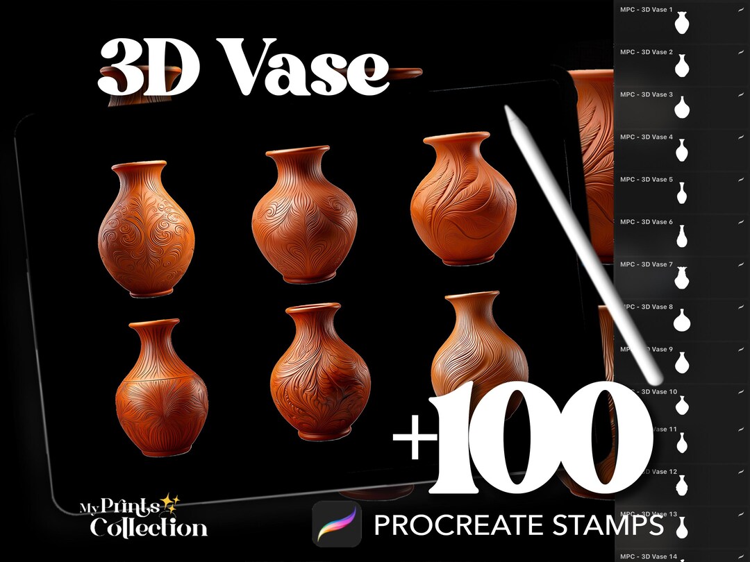 3D Vase Dual Color Procreate Stamp Brushes - 100+ Stamps Brushset for ...