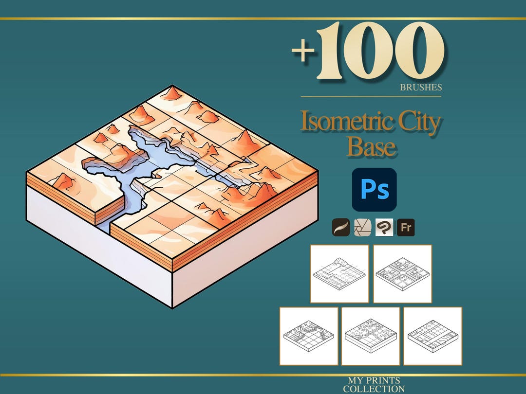 Isometric City Base Builder Photoshop Brushes & Procreate Stamps – 100 ...