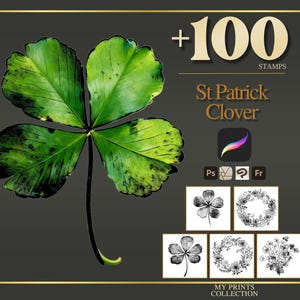 St Patrick Clover Procreate Stamps & Photoshop Brushes – 100+  Lucky Irish Holiday Tattoo, Illustration, Line Art, Stencil, Brush Pack