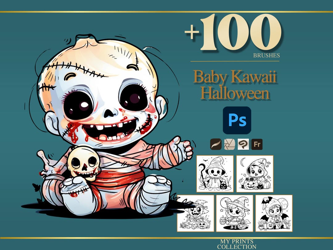 Baby Kawaii Halloween Photoshop Brushes & Procreate Stamps – 100 ...