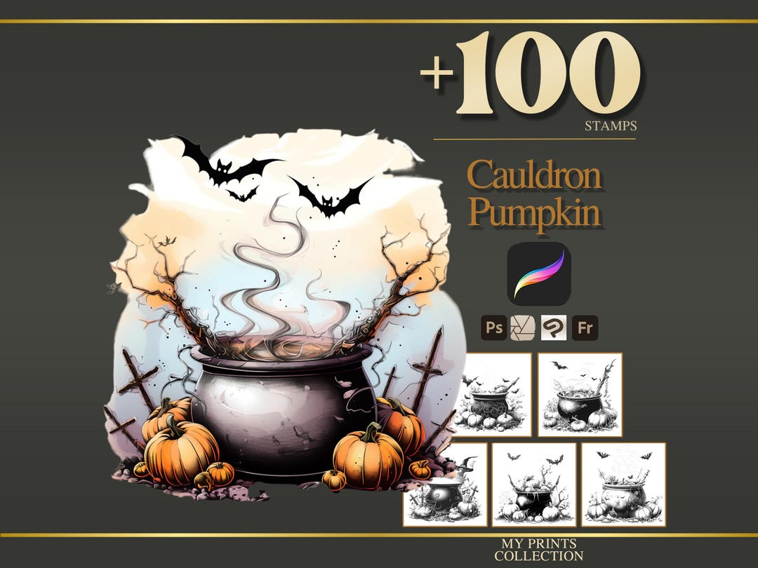 Cauldron Pumpkin Halloween Procreate Stamps & Photoshop Brushes – 100 ...