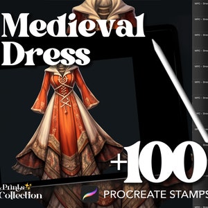 100+ Procreate Kleid Mittelalterliche Stempel, Skizzieren Schmuck Schuhtuch Mode-Design, digitaler Download, digitale Kunst Versorgung, Procreate Pinsel