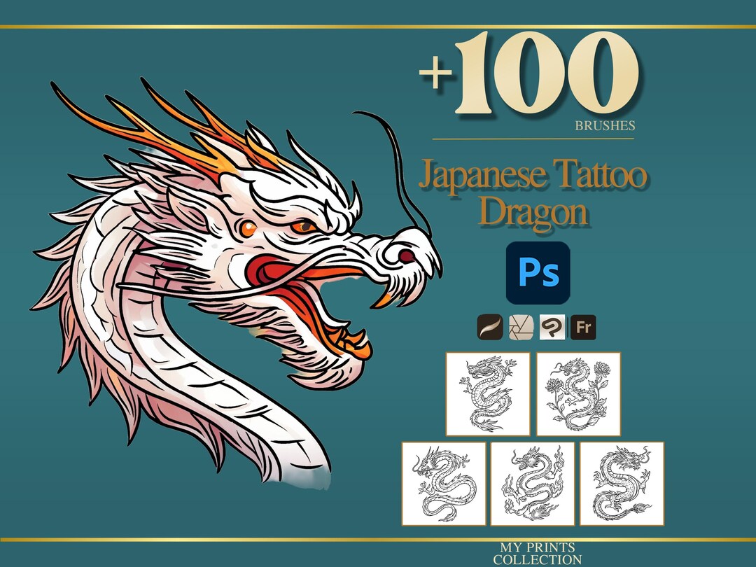 Dragon Japanese Tattoo Photoshop Brushes & Procreate Stamps – 100 ...