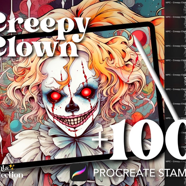 100+ Procreate Creepy Clown Stamps, Circus Chibi Halloween Spooky Horror Supernatural, Digital Download, Digital Art Supply, Procreate Brush