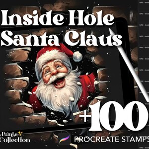 Más de 100 sellos de Papá Noel con agujeros en el interior de Procreate, nieve mágica, Navidad, invierno, descarga digital, material de arte digital, pincel Procreate