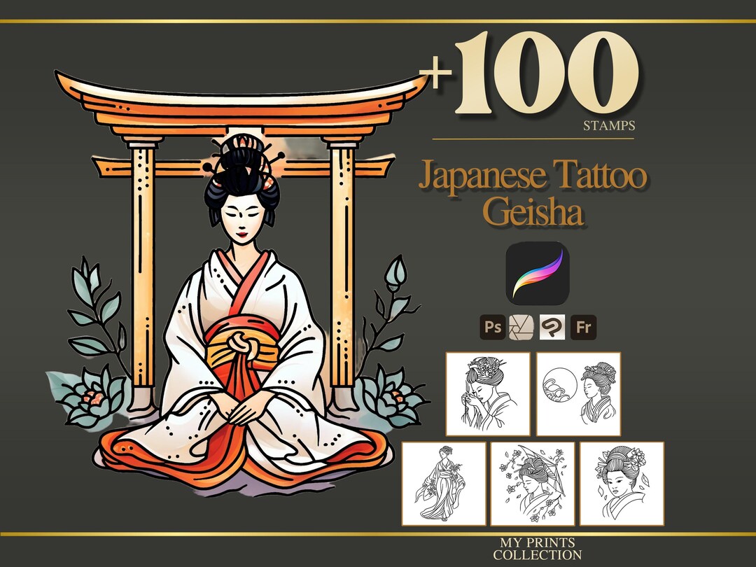 Geisha Japanese Tattoo Procreate Stamps & Photoshop Brushes – 100 ...