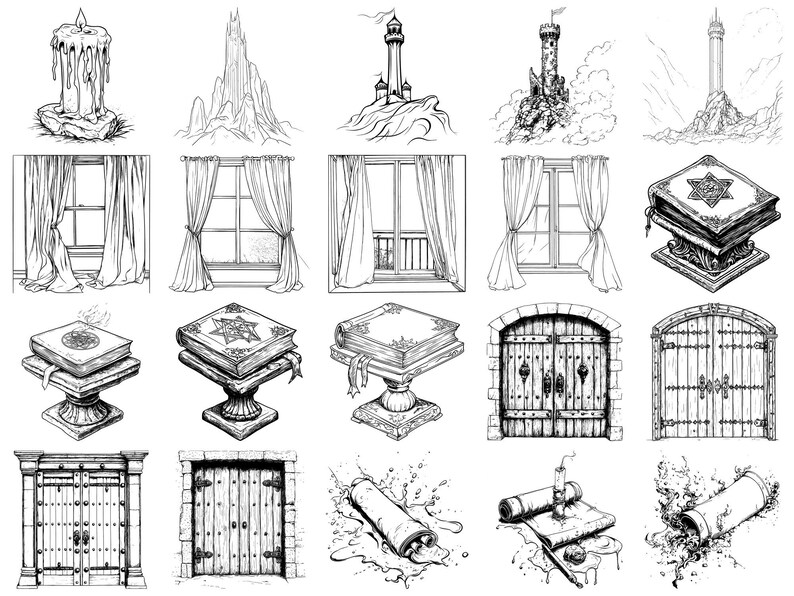 Gothic Castle Elements Realistic Halloween Procreate Stamps & Photoshop ...