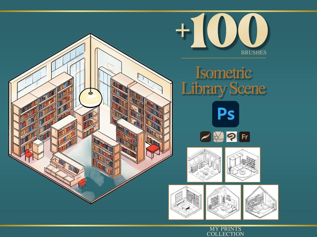 Isometric Library Scene Photoshop Brushes & Procreate Stamps – 100 ...