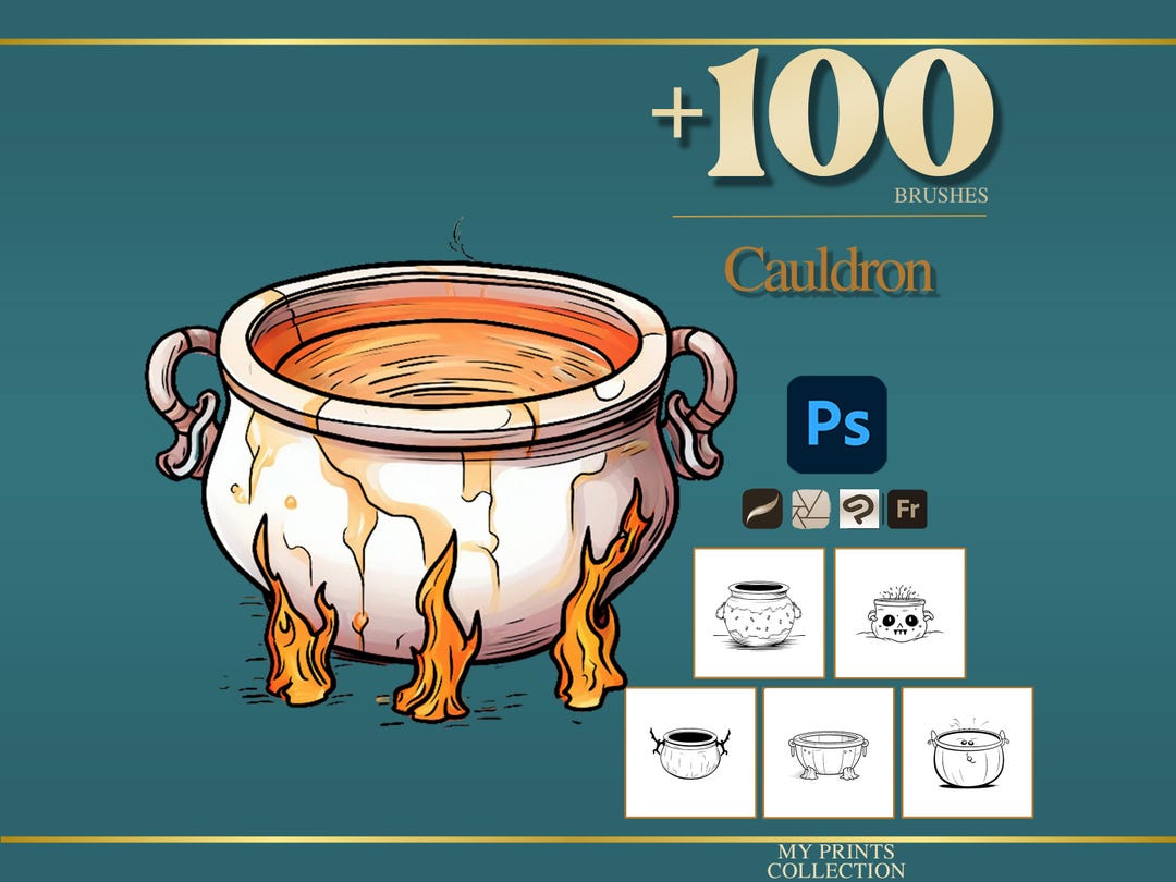 Cauldron Halloween Photoshop Brushes & Procreate Stamps – 100+ Tattoo ...