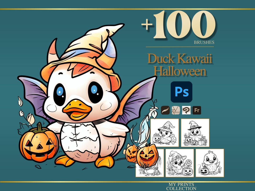 Duck Kawaii Halloween Photoshop Brushes & Procreate Stamps – 100 ...