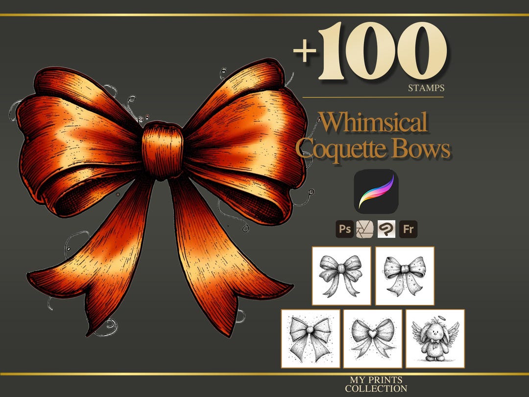 Whimsical Coquette Bows Procreate Stamps & Photoshop Brushes – 100 ...