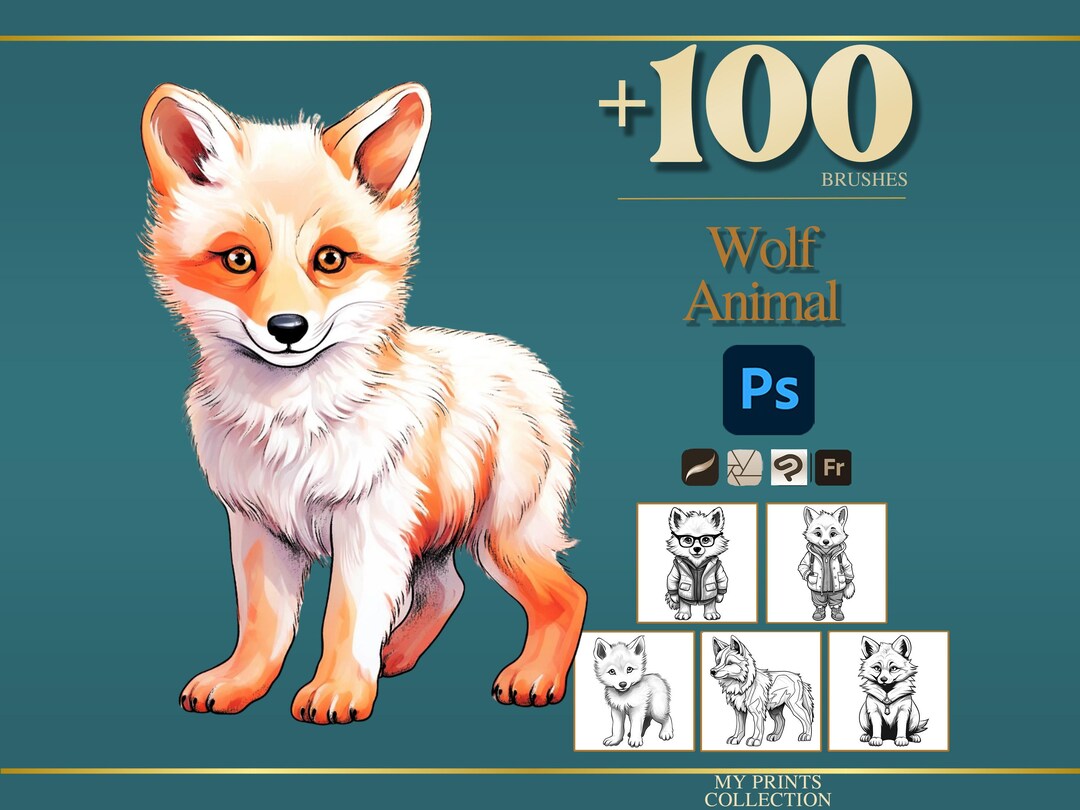 Wolf Photoshop Brushes & Procreate Stamps – 100+ Realistic Animal Pet ...