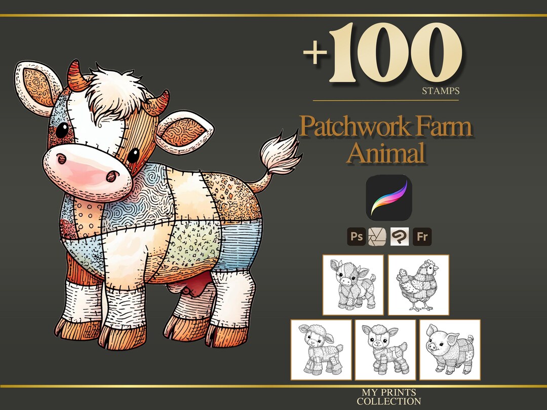 Farm Animal Patchwork Procreate Stamps & Photoshop Brushes – 100 ...