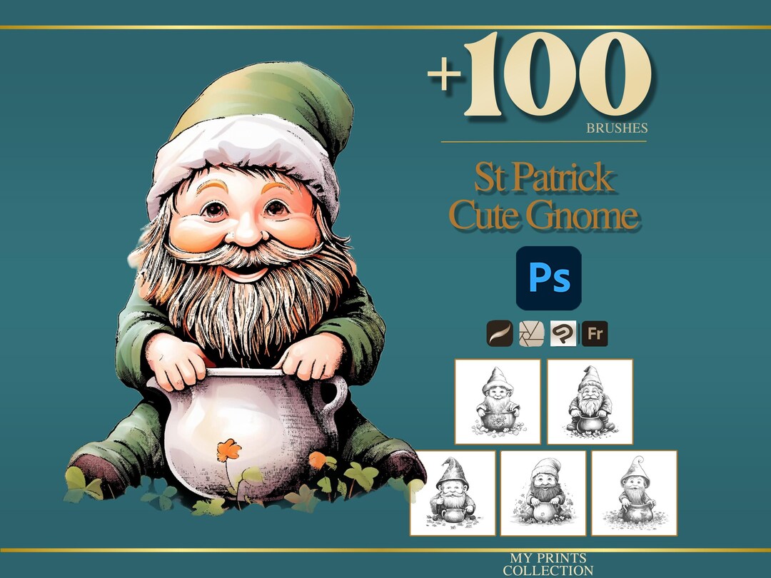 St Patrick Cute Gnome Photoshop Brushes & Procreate Stamps – 100+ Lucky ...