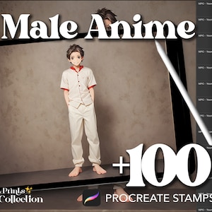 100+ Male Anime Procreate Stamps: Manga Chibi Poses (Digital Download)
