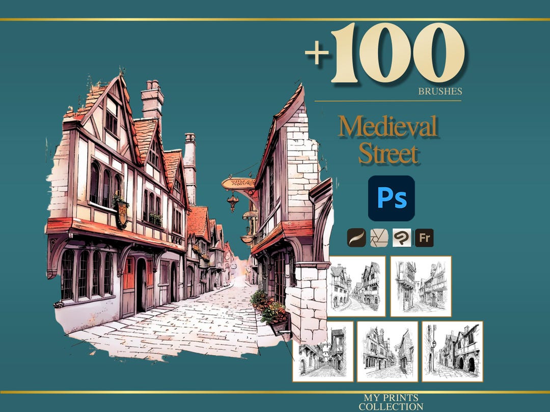 Medieval Street Photoshop Brushes & Procreate Stamps – 100+ Place House ...