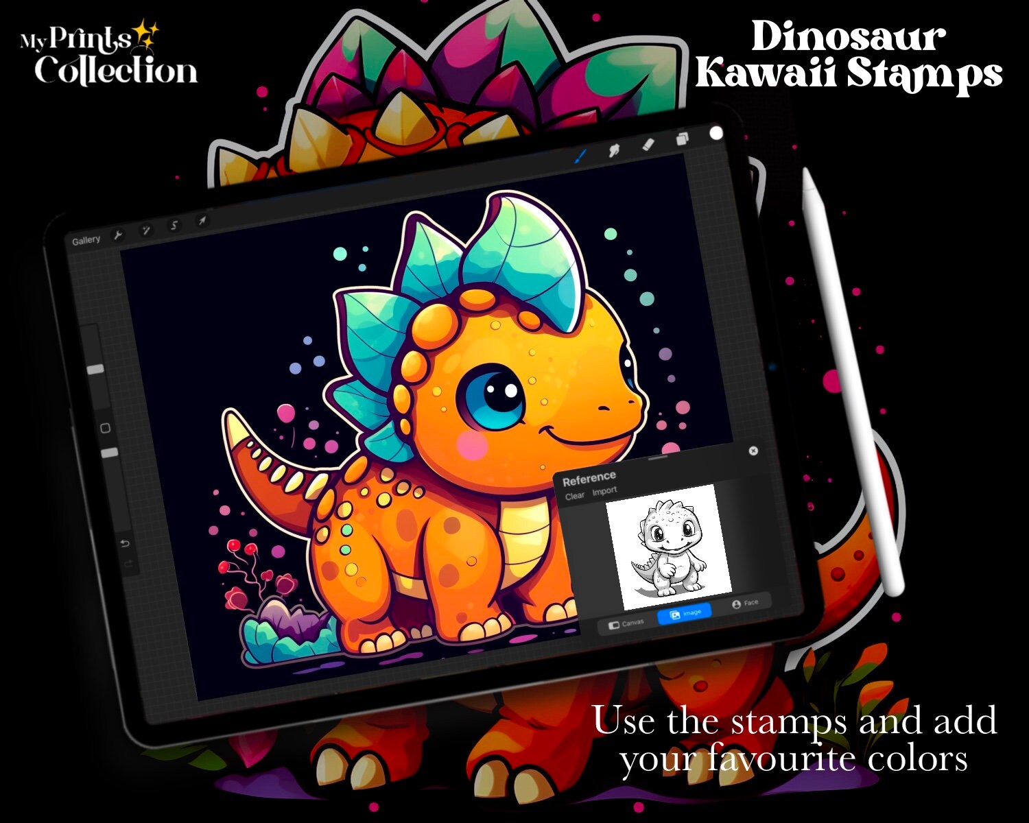 100+ Procreate Dinosaur Kawaii Stamp, Dragon Crocodile Reptile Fantasy ...