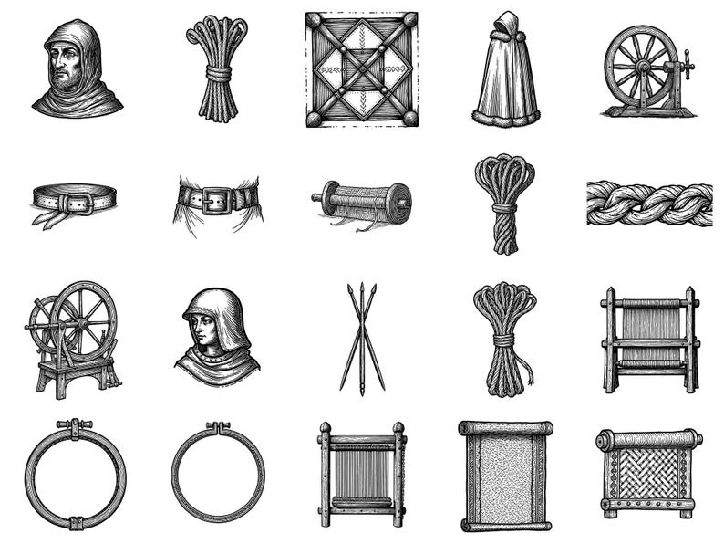 Textile and Knit Medieval PNG Bundle – 100+ Woodcut Cricut & Silhouette ...