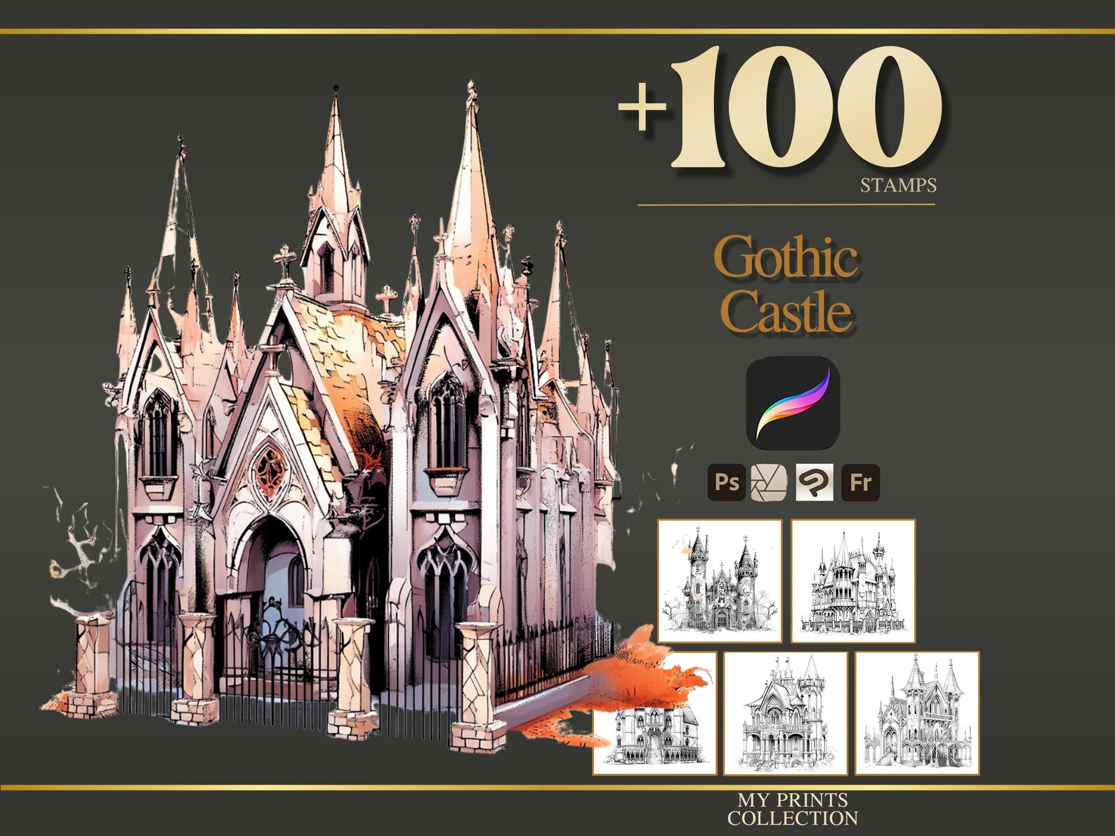 Gothic Castle Procreate Stamps & Photoshop Brushes – 100+ Place House ...