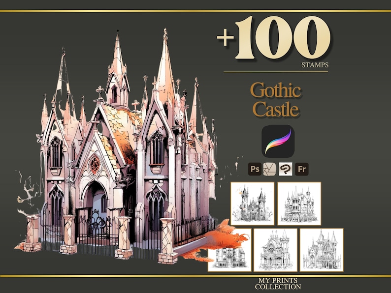 Gothic Castle Procreate Stamps & Photoshop Brushes – 100+ Place House ...