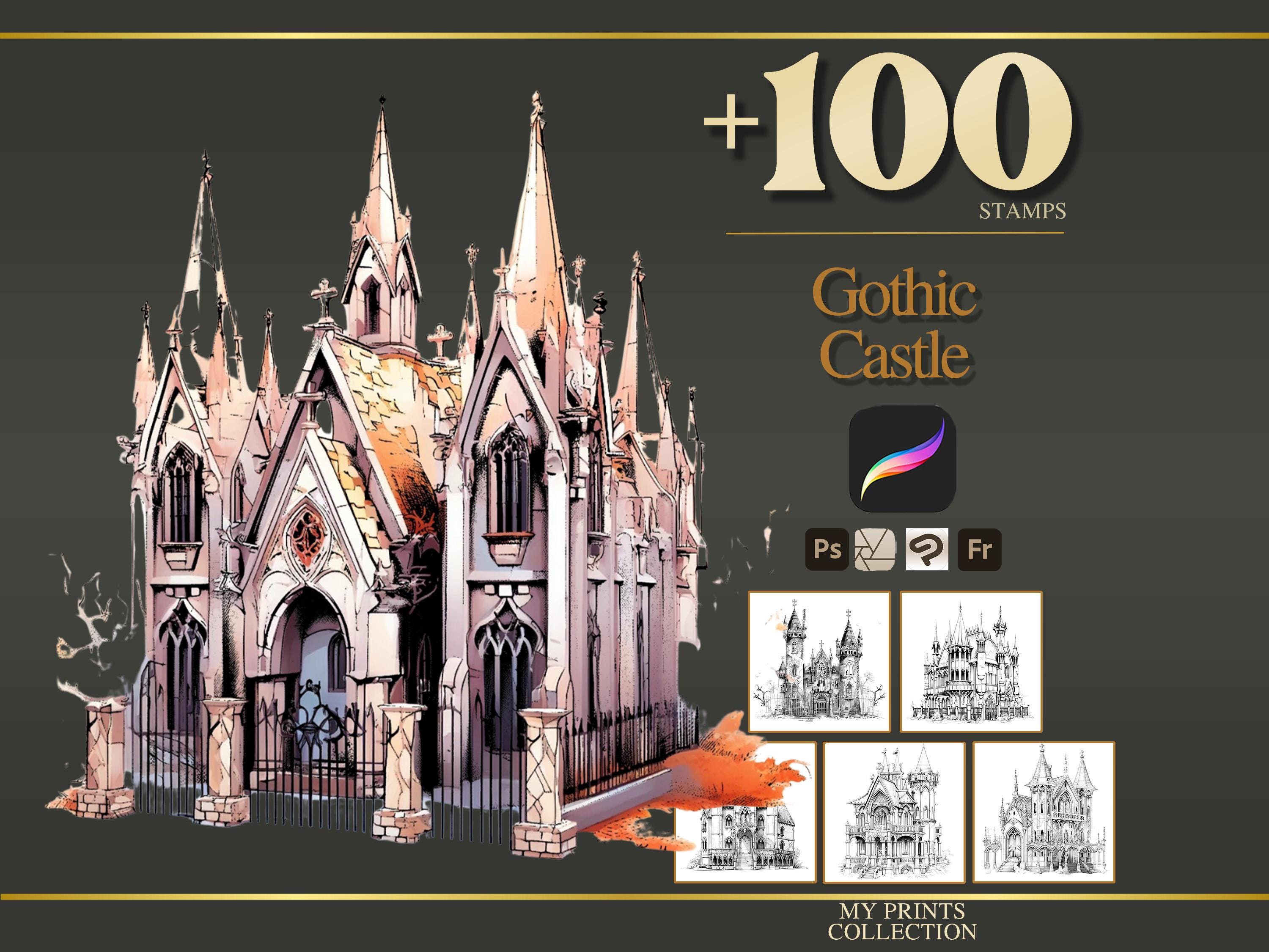 Gothic Castle Procreate Stamps & Photoshop Brushes – 100+ Place House ...