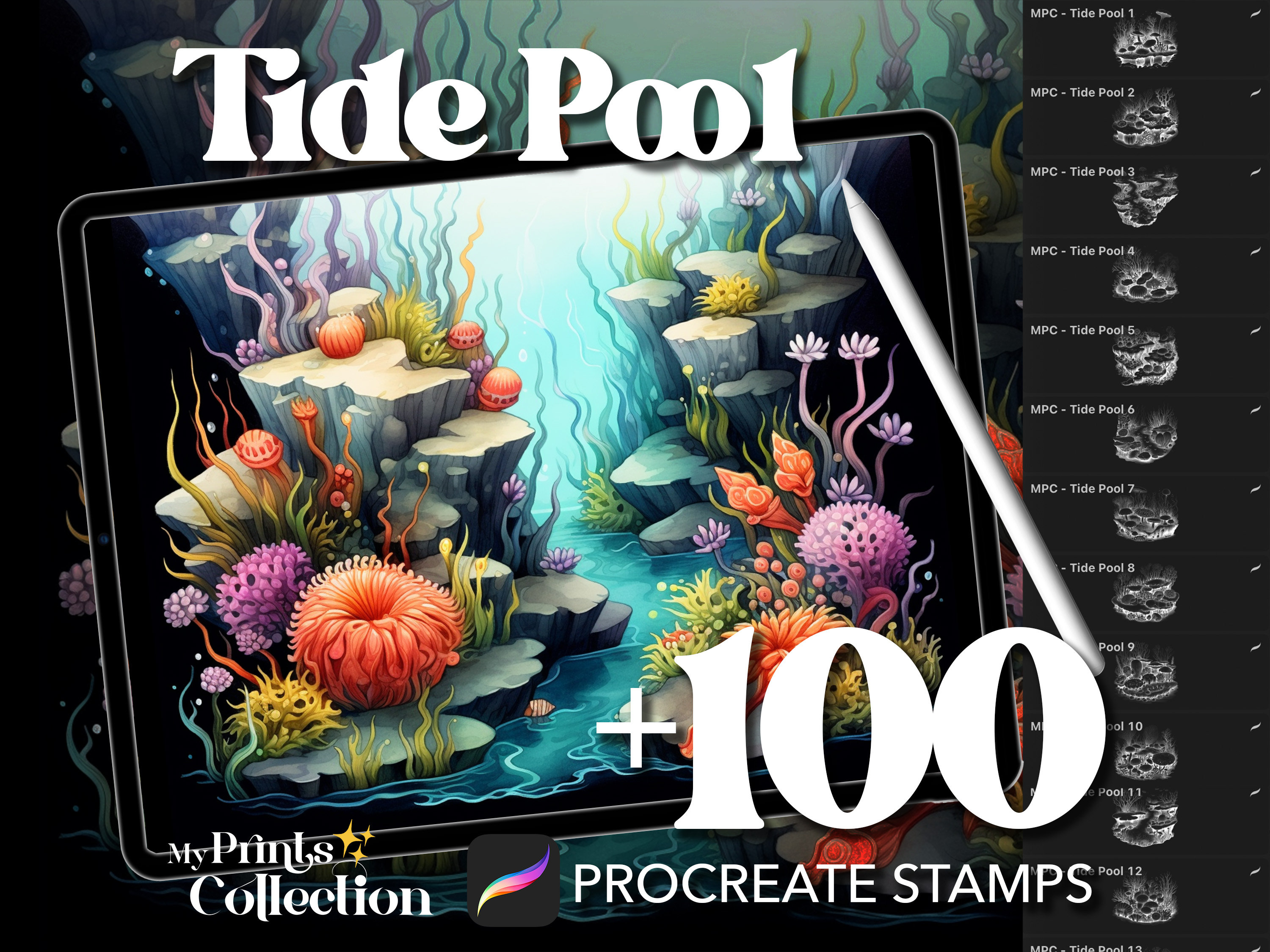 100 Procreate Tide Pool Stamps Fantasy Underwater Seaside - Etsy