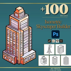 Isometric Skyscraper Builder Photoshop Brushes & Procreate Stamps – 100+ Tattoo, Digital Art, Clipart, Line Art, Stencil