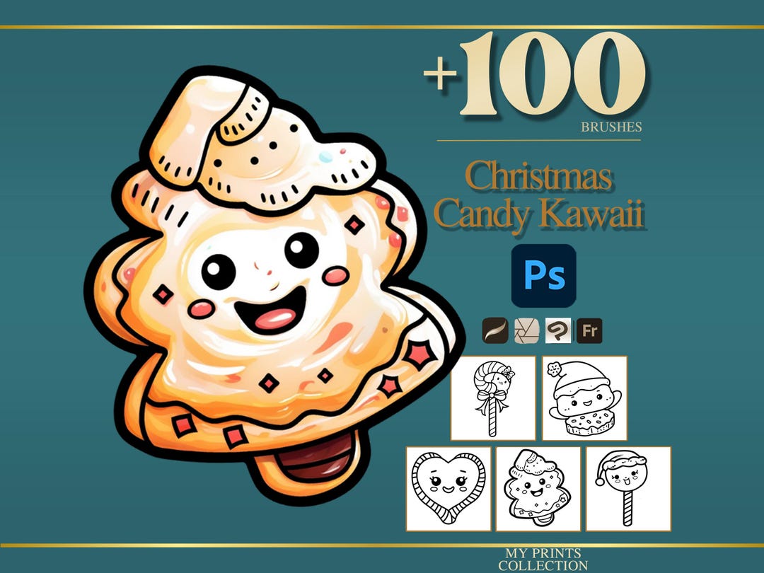 Candy Kawaii Christmas Photoshop Brushes & Procreate Stamps – 100+ Bold ...