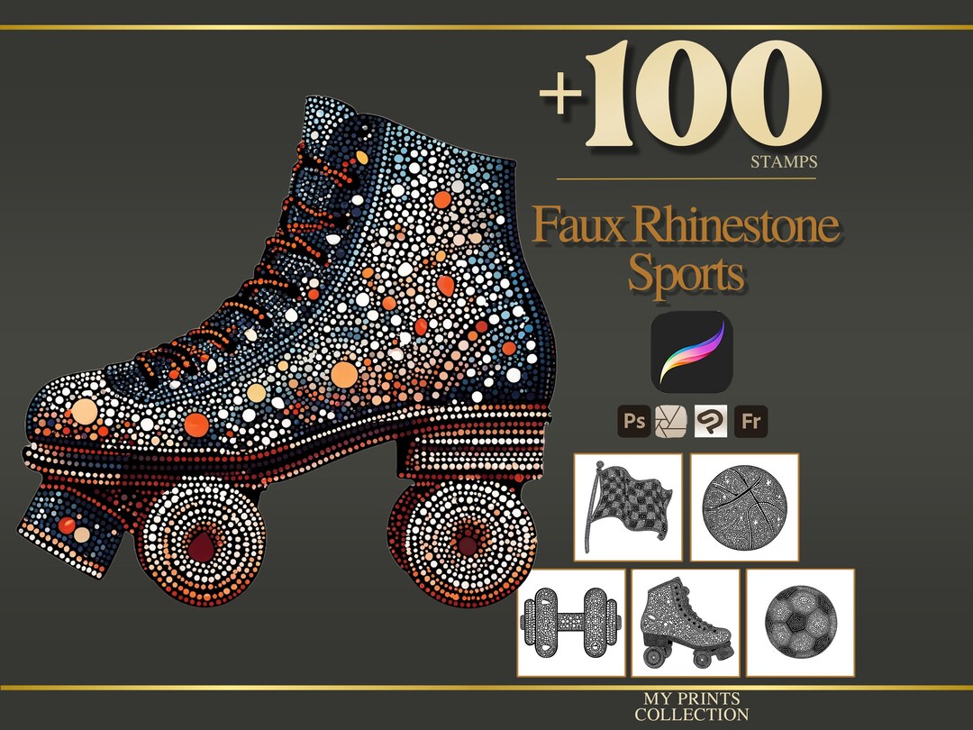 Faux Rhinestone Sports Procreate Stamps & Photoshop Brushes – 100 ...