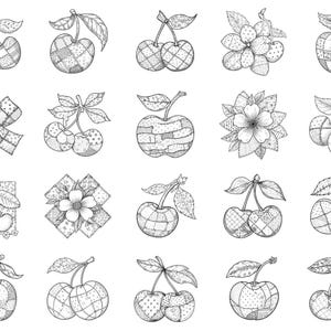 Cherry Patchwork Procreate-stämplar och Photoshop-penslar – 100+ modequilttexturer, tatueringar, digital konst, clipart, linjekonst, penselpaket bild 6