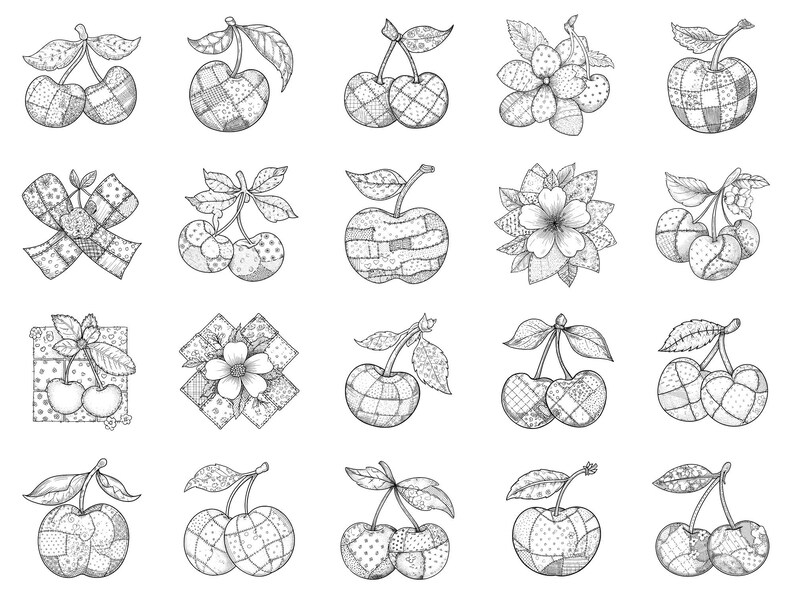 Cherry Patchwork Procreate-stämplar och Photoshop-penslar – 100+ modequilttexturer, tatueringar, digital konst, clipart, linjekonst, penselpaket bild 6