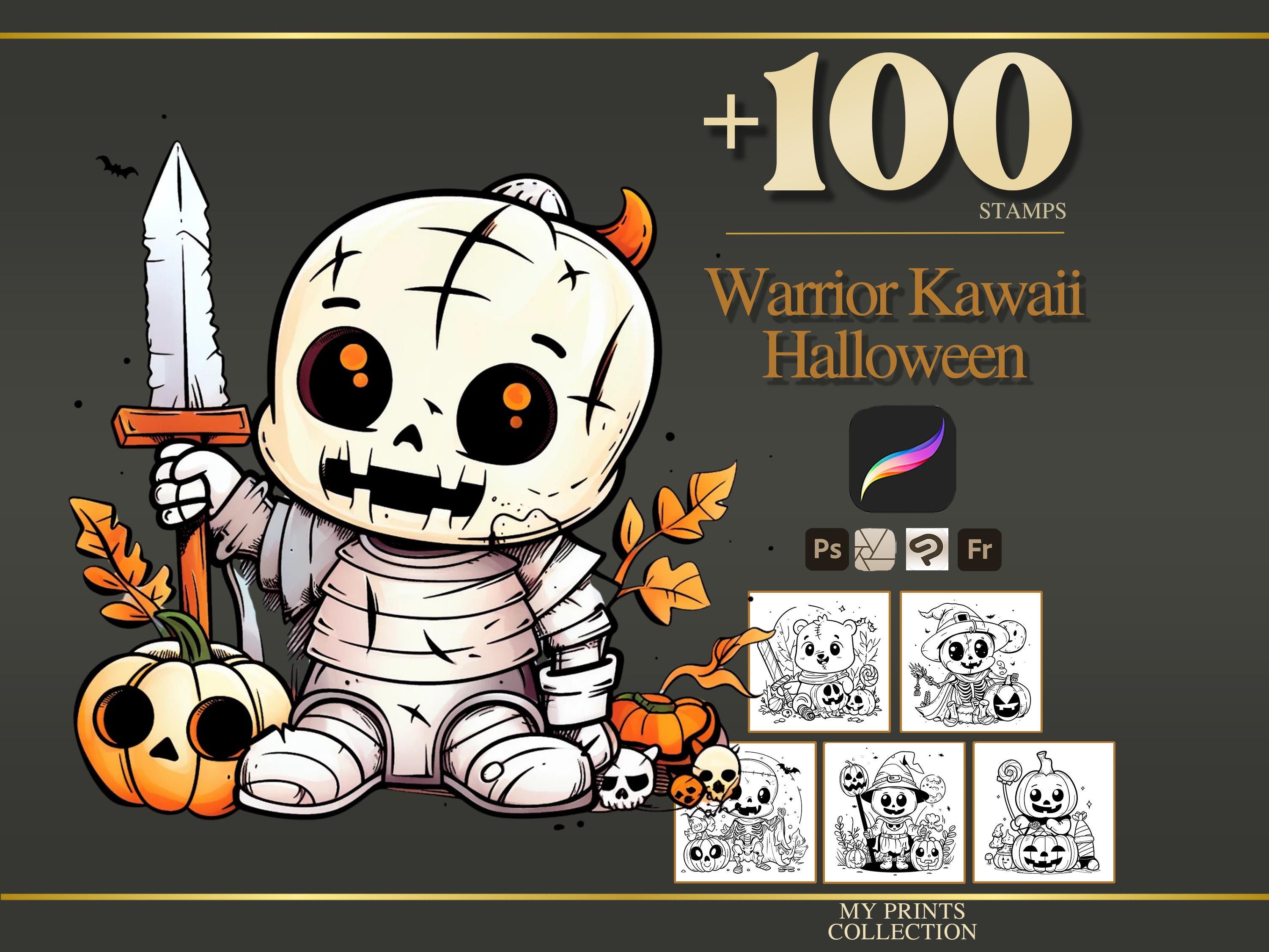 Warrior Kawaii Halloween Procreate Stamps & Photoshop Brushes – 100 ...