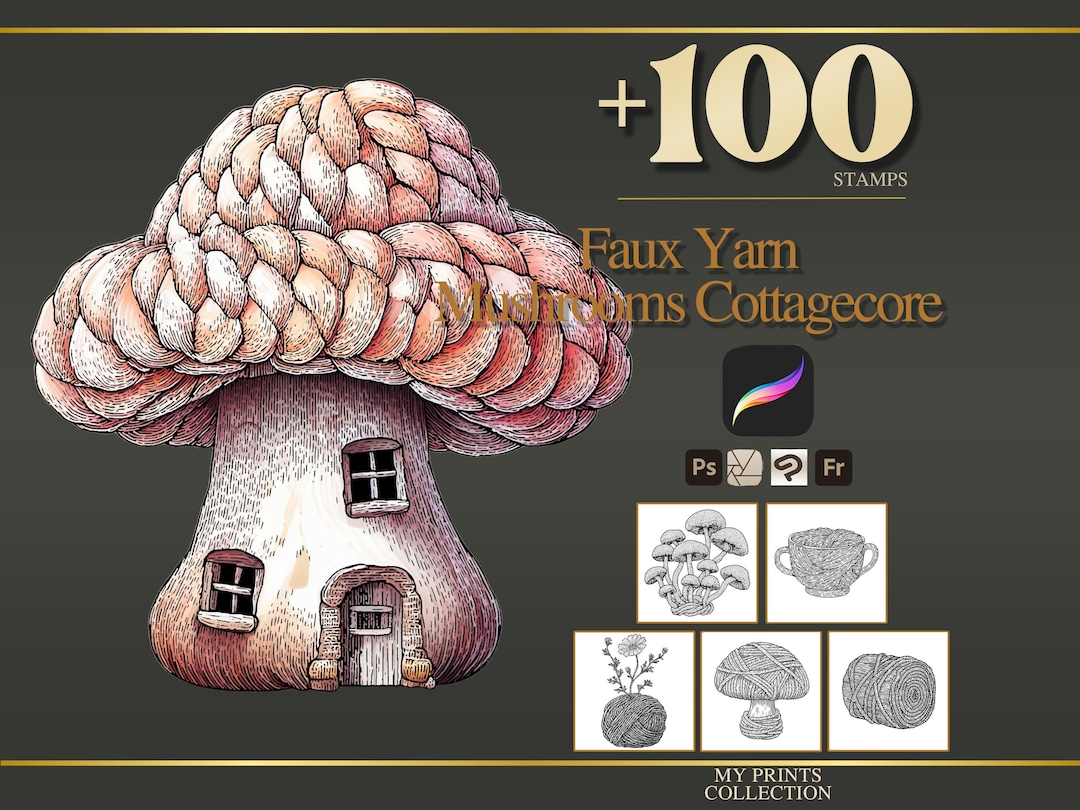 Faux Yarn Mushrooms Cottagecore Procreate Stamps & Photoshop Brushes ...