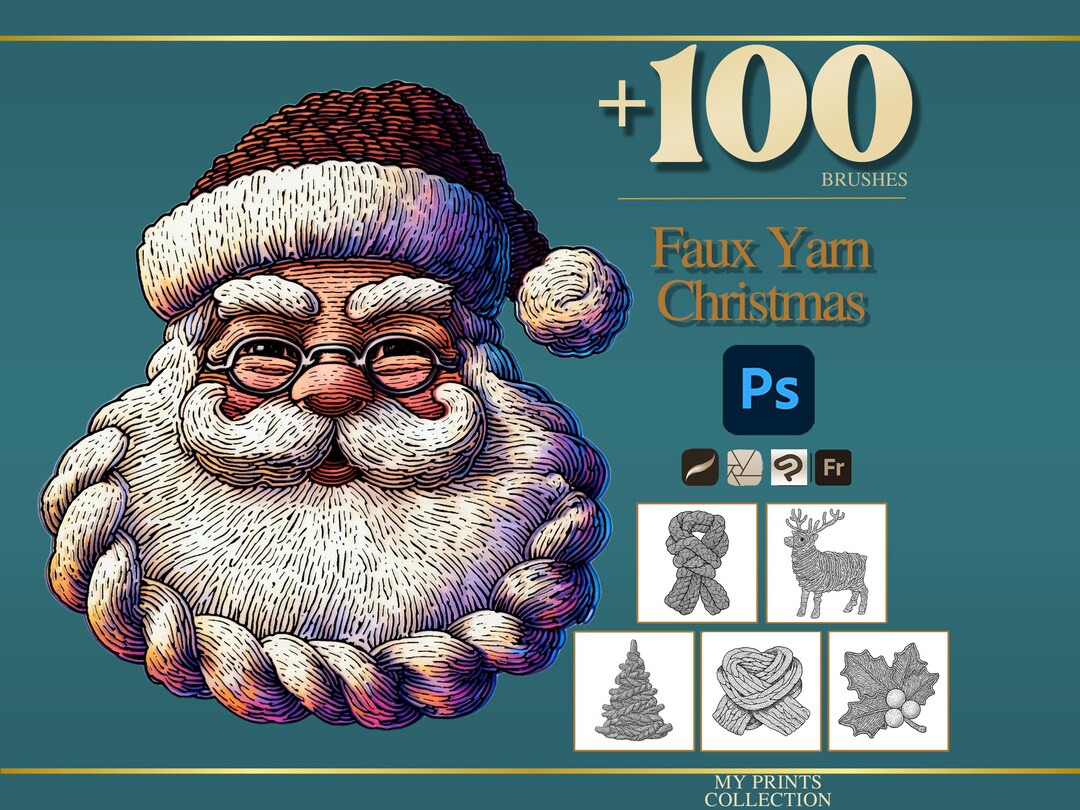 Faux Yarn Christmas Photoshop Brushes & Procreate Stamps – 100+ Crochet ...