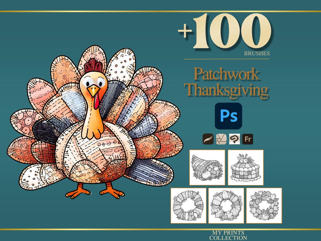 Thanksgiving Patchwork Photoshop Brushes & Procreate Stamps – 100 ...