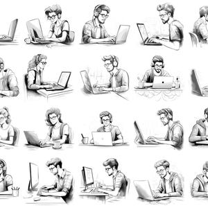 Softwareontwikkelaar Procreate Stamps en Photoshop-penselen – 100+ mensen Carrièretattoo, illustratie, zeer fijne tekeningen, stencil, penseelpakket afbeelding 6