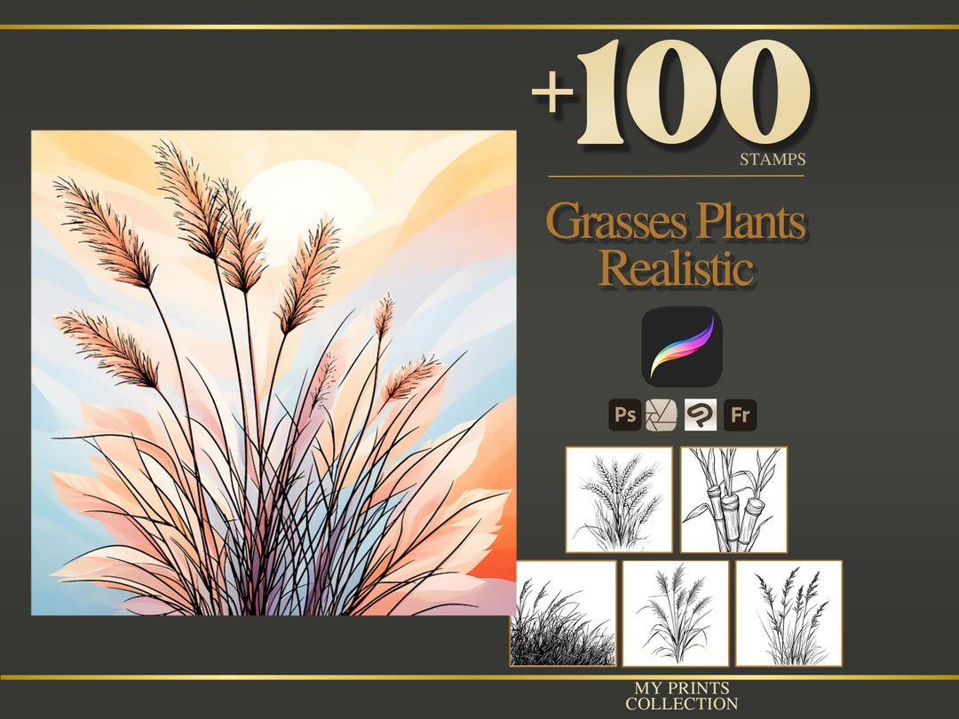 Grasses Plants Realistic Procreate Stamps & Photoshop Brushes – 100 ...