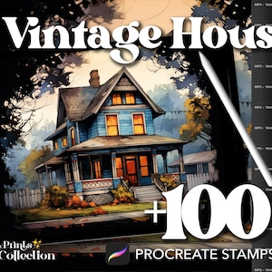 100+ Procreate Vintage House Stamps, Nature Building Landscape DND Magical Whimsical, Digital Download, Digital Art Supply, Procreate Brush