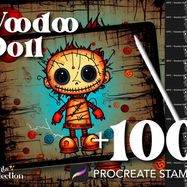 100+ Procreate Voodoo Doll Stamps, Cute Chibi Doll Halloween Spooky Horror Supernatural, Digital Download, Digital Supply, Procreate Brush