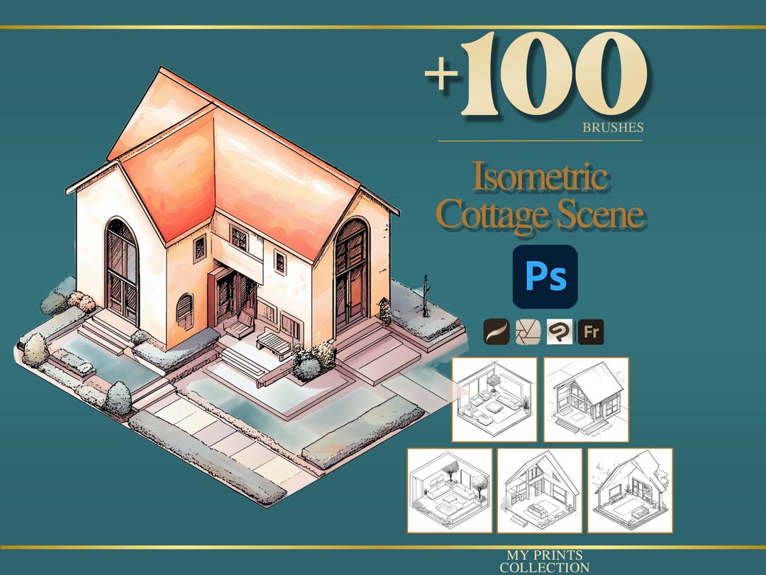 Isometric Cottage Scene Photoshop Brushes & Procreate Stamps – 100 ...