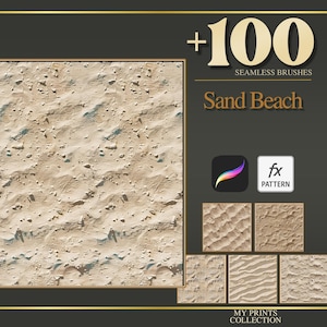 Pincel de textura de playa de arena para Procreate y patrón PAT de Photoshop: más de 100 pinceles de textura sin costuras, herramienta de diseño de textura digital