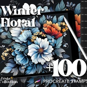 Más de 100 sellos florales de invierno para Procreate, Magic Snow Christmas Xmas Winter, descarga digital, material de arte digital, pincel para Procreate