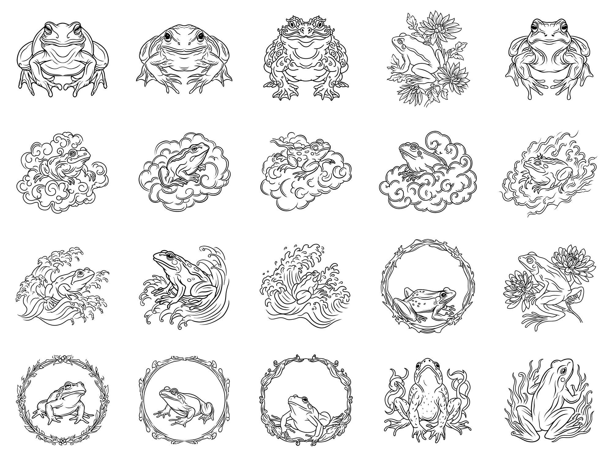 Frog and Toad Japanese Tattoo Procreate Stamps & Photoshop Brushes ...