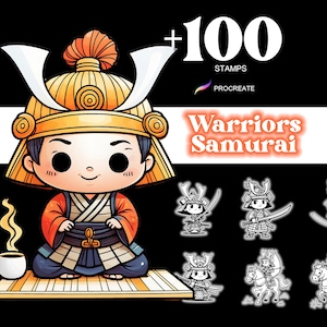 Procreate Samurai Warrior Stamps: Anime Chibi Brush Set (Digital Download