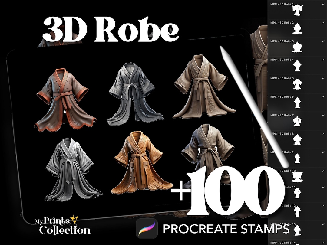 3D Robe Dual Color Procreate Stamp Brushes - 100+ Stamps Brushset for ...