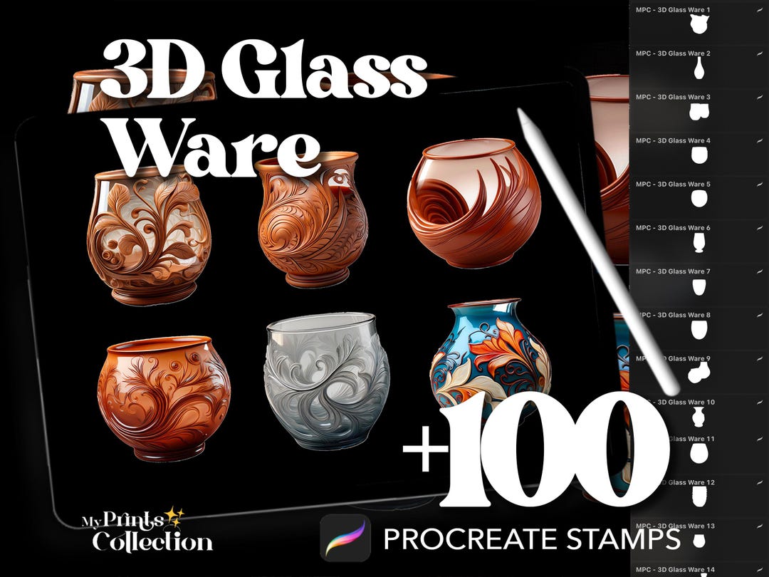 3D Glassware Dual Color Procreate Stamp Brushes - 100+ Stamps Brushset ...