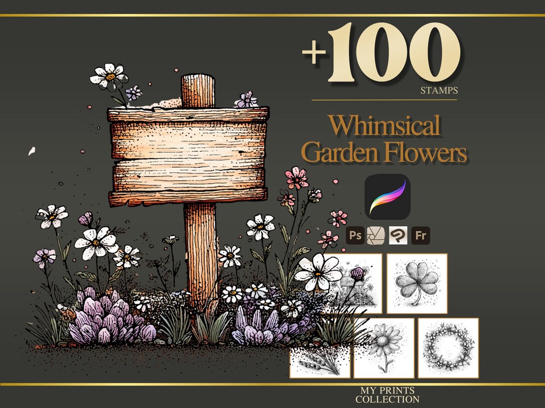 Whimsical Garden Flowers Procreate Stamps & Photoshop Brushes – 100 ...