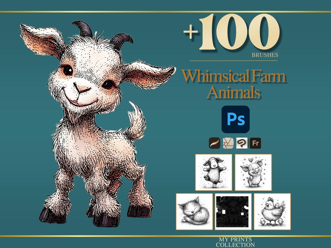 Whimsical Farm Animals Photoshop Brushes & Procreate Stamps – 100 ...