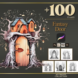 Fantasy Door Procreate Stamps & Photoshop Brushes – 100+ Interior Room Design Tattoo, Illustration, Line Art, Stencil, Brush Pack