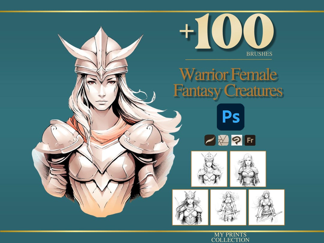 Warrior Female Photoshop Brushes & Procreate Stamps – 100+ Fantasy ...